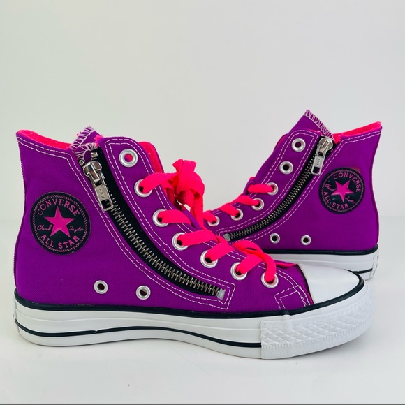 Converse CTAS Hi-Top Purple Canvas Sneakers Double Side Zippers Women’s Size 5 - Picture 9 of 10